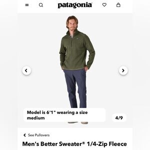 Patagonia Better Sweater 1/4 Zip fleece jacket, men’s Medium industrial green